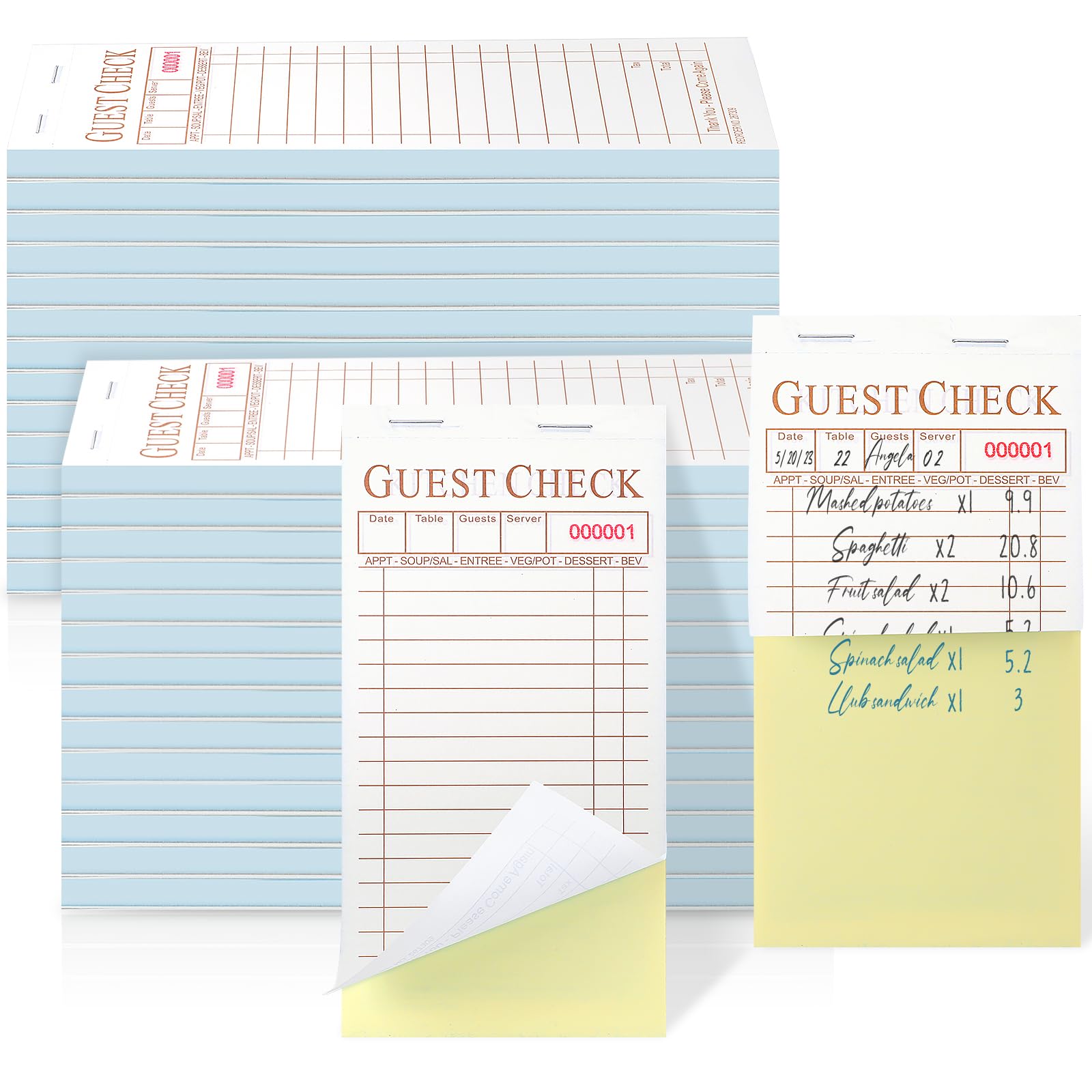 Seajan 50 Pack Guest Check Pads Server Note Pads 3.5 x 6.7 Inch Guest Check Book for Servers 2 Part Carbonless Waiter Notepad Food Order Tickets for Bar Cafe Restaurant, 2500 Total Tickets (Coffee)