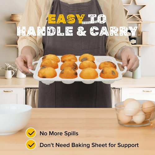 Datunsu Silicone Muffin Pan, Metal Reinforced Frame Regular Size 2.8 Inch Cupcake Pan with Handle 12 Cups Nonstick Muffin Tray for Baking BPA Free 1 Pack Confetti