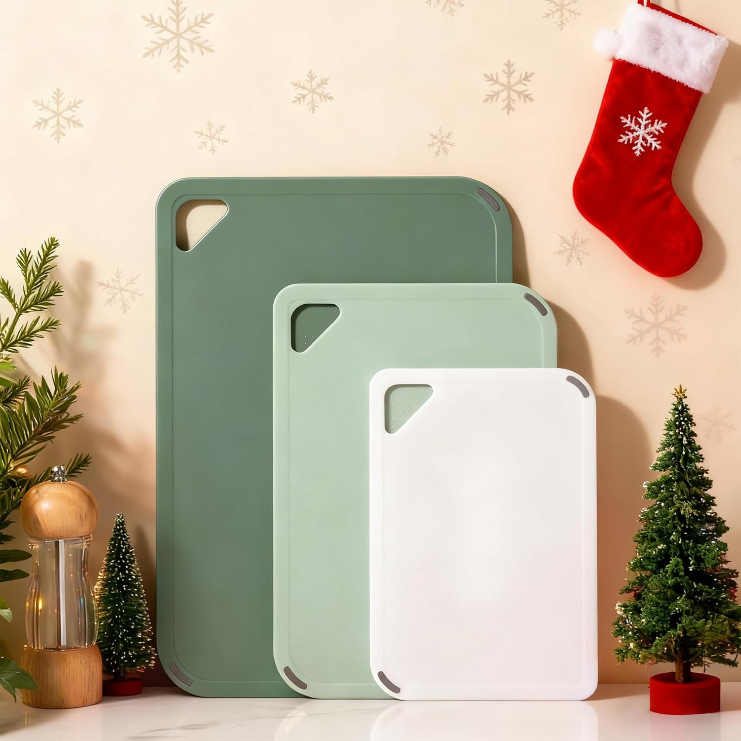 THETCHRY Plastic Cutting Board Set - BPA-Free Non-Slip Chopping Boards for Kitchen | 15"×10" Green