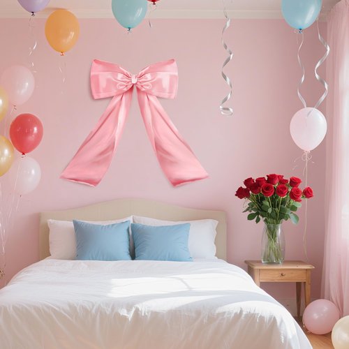 Pink Large Bow Decor Big Bow for Room, Coquette Giant Ribbon Tie for Birthday Party Backdrop Wall Decor, for Girl Women Home Decor Backdrop Bridal Shower Graduation Wedding(24 x 36 Inches)