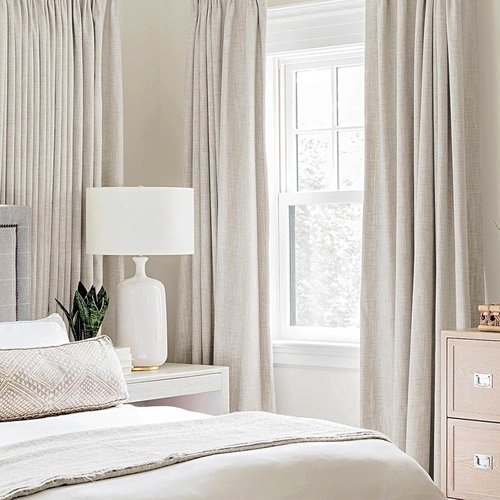MIULEE Blackout Linen Curtains - 100% Thermal Insulated Room Darkening Drapes | Birch Grommet, 52 x 90 Inch (2 Panels)