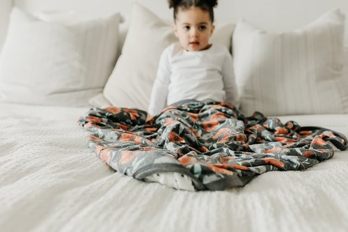 Large Premium Knit Baby 3 Layer Stretchy Quilt Blanket"Poppy" by Copper Pearl