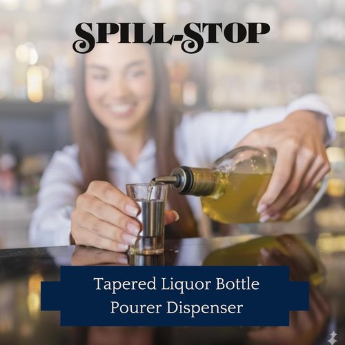 285-50 Chrome Tapered Pourer Dispenser, Spouts Liquor Bottle Pourer with Poly-Cork, Black/Silver, 12 Units