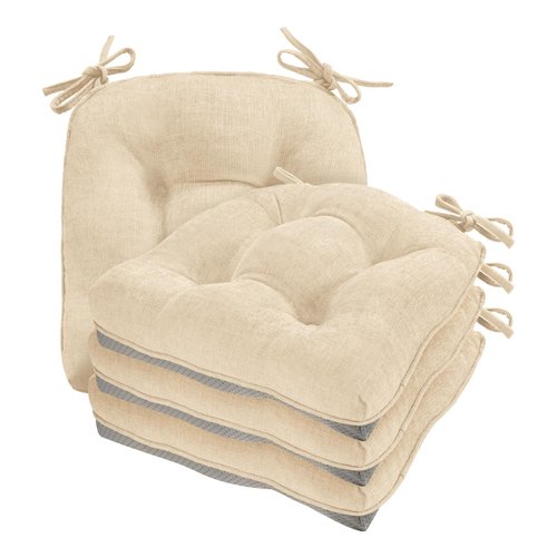 Cozyide Chair Cushions for Dining Chairs, 17" x 17" Non-Slip Kitchen Chair Pads with Adjustable Ties, Indoor Chair Cushions for Dining Room, Ivory (Pack of 4)