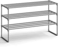 SONGMICS 3-Tier Shoe Rack - Stackable Metal Organizer for 16-20 Pairs | Gray, 11.8 x 36.2 x 21.7 Inches