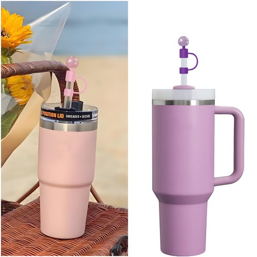 Veseek Bling Tumbler Straw Topper 5Pcs Cute Diamond Straw Cover Cap for Stanley Cup Silicon Straws Toppers Covers for Water Bottle Accessories(White/Pink/Black/Purple/Colorful）