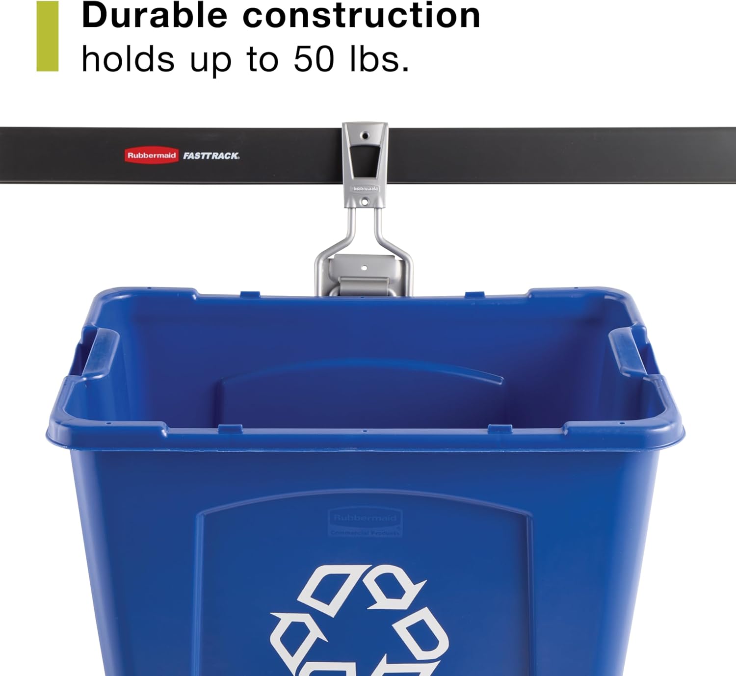 Rubbermaid Garage Recycling Bin - Wall Mounted System Holds Up to 50 Pounds | Blue/Satin Nickel