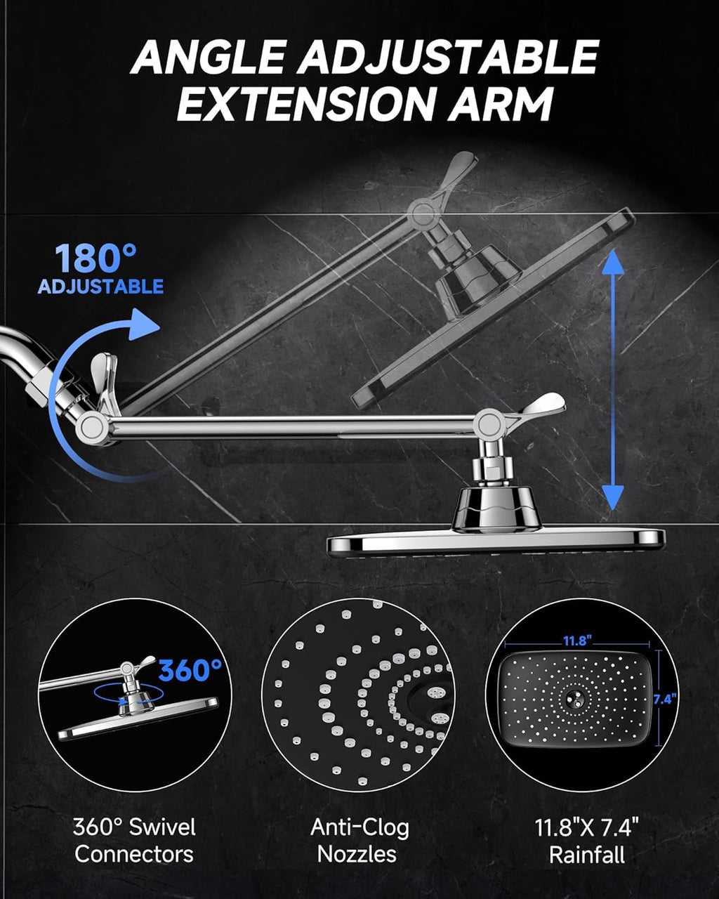 Veken Shower Head - High-Pressure Water Flow | Durable Shower Caddy Included