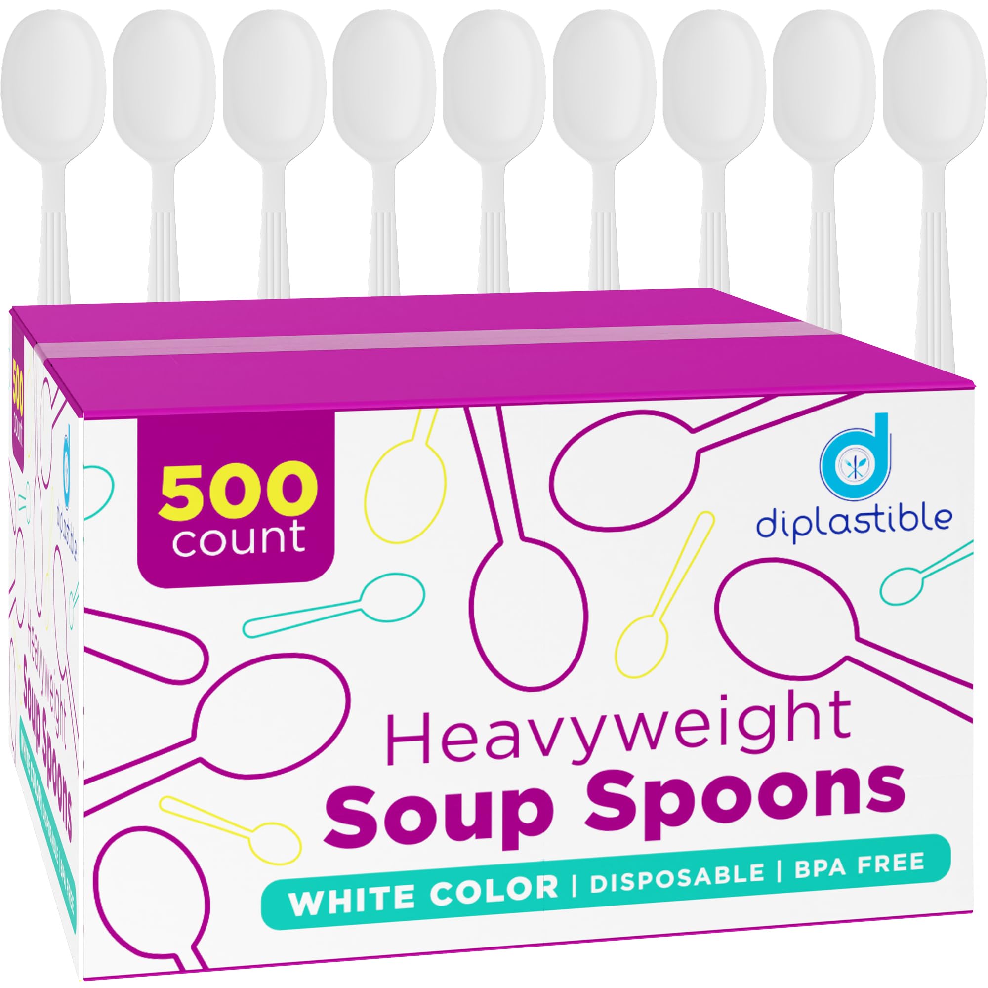 Plastic Soup Spoons Heavy Duty - Pack of 500 Disposable Spoons Utensils - Cutlery for Parties and Events Pack
