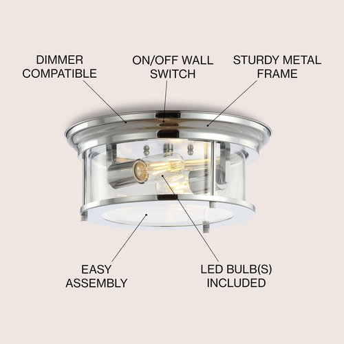JONATHAN Y JYL7446C Lauren 13.25" Metal/Glass LED Flush Mount, Transitional,Glam,Classic,Industrial, Dimmable, 2700K Cozy Warm Light Kitchen,Hallway,Bathroom,Stairwell, Chrome