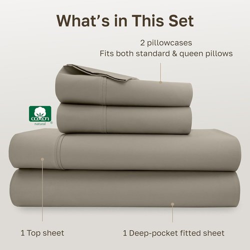 California Design Den 100% Cotton Queen Bed Sheets Set - Silky Smooth Sateen Weave, 400 TC, Taupe