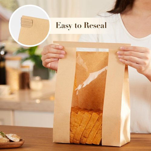 200 Pack Paper Bread Bags with Tin Tie Tab for Homemade Bread, Large Bakery Bag with Window Round Sourdough Loaf Bags for Bake Sale and Gift Giving (8.3x3.5×13 Inches)