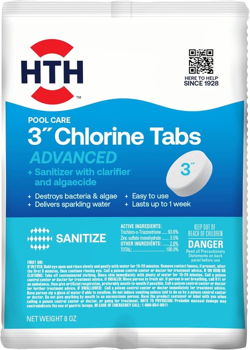 HTH 42051 Chlorine Tabs - Advanced Swimming Pool Care Sanitizer | 3" Size, 8oz