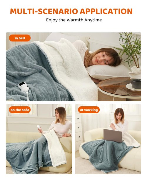 Heated Blanket Throw Size, Electric Throw Blanket, Heated Throw Blanket Electric Faux Fur Heating Blanket with 9 Heating Levels & 1-9 Hours Auto Off, Fast Heat & Overheat Protection, 50" x 60", Gray