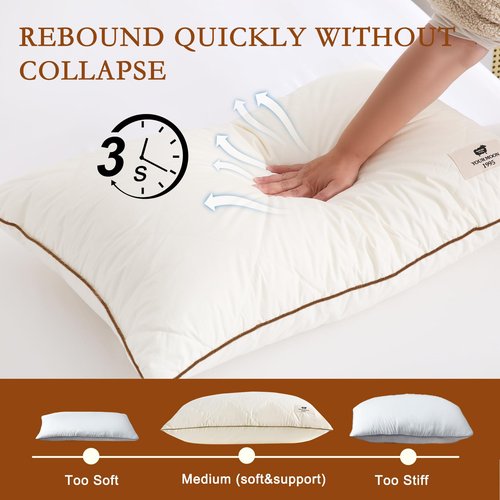 YOUR MOON Organic Wool Pillow Queen Size Set of 2, Natural Wool & Down Alternative Filling, Luxury Hotel Quality Pillows, Soft Support Bed Pillows for Sleeping, 100% Cotton Cover (Off White)