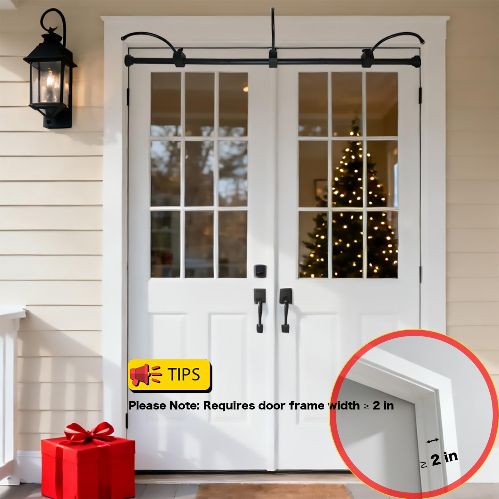 Toporion Adjustable Garland & Wreath Hanger for Front Door Frame 32"-80", Front Door Hanger for Christmas Decorations & Halloween Decor, No Drilling,Damage-Free