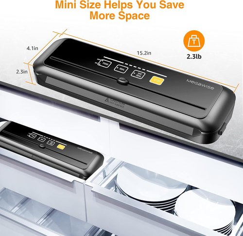 MegaWise Vacuum Sealer Machine - 80kPa Suction Power | Compact One-Touch Automatic Food Sealer with Bags & Cutter Included | Dry & Moist Modes for Versatile Food Preservation