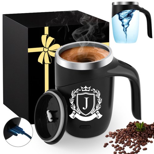 Initial Magnetic Stirring Coffee Mug Stainless Travel Cup Adult Men Guy Him Brother Dad Boyfriend Uncle Niece Best Friendship Grandpa Grandfather Husband Son Law Happy Birthday Cool Meaningful Gifts,J