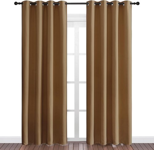 NICETOWN Blackout Curtains - Noise Reducing & Draft Blocking | 86-Inch Length, Gold Brown (2 Panels)