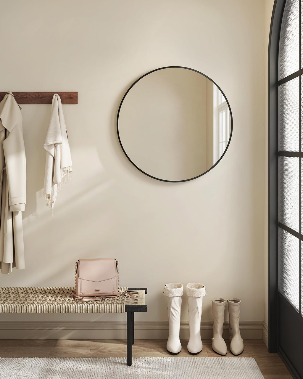 SONGMICS Bathroom Round Mirror for Wall, 24 Inches Black Circle Mirror，Metal Frame,for Bathroom Over Sink, Living Room, Bedroom, Entryway, Hallway, Ink Black ULWM102B01