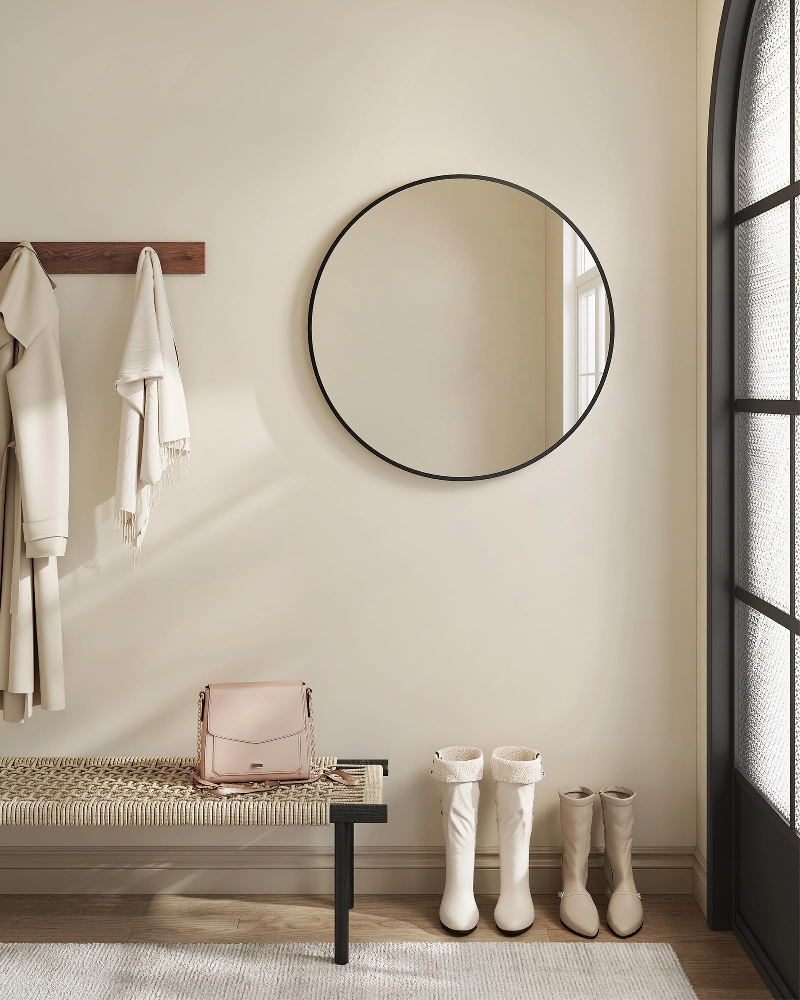 SONGMICS Bathroom Round Mirror for Wall, 24 Inches Black Circle Mirror，Metal Frame,for Bathroom Over Sink, Living Room, Bedroom, Entryway, Hallway, Ink Black ULWM102B01