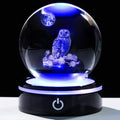 YWHL 3D Owl Figurine - Colorful Light Base Crystal Ball | Perfect Gift for Owl Lovers (80mm)
