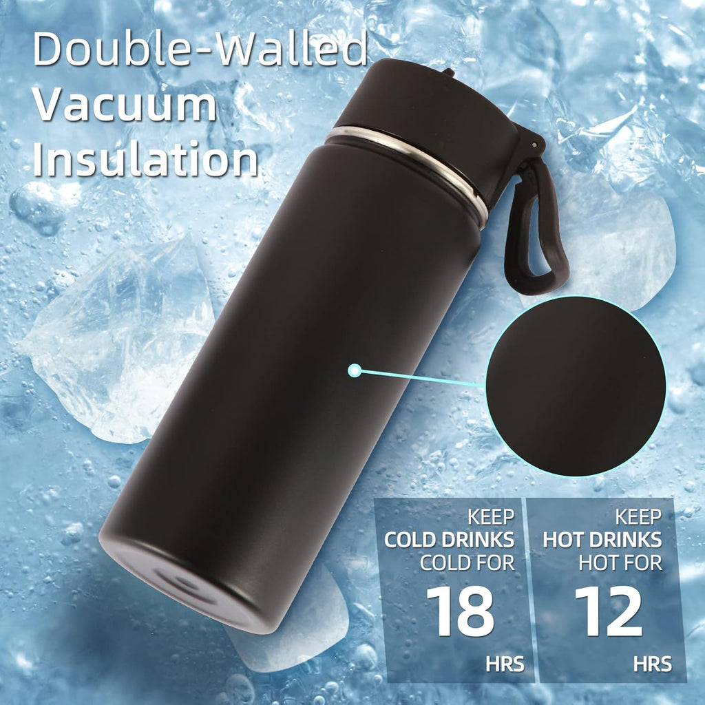 Volhoply Insulated Water Bottles - 18oz Stainless Steel Kids Flask with Straw | 2-Pack Set