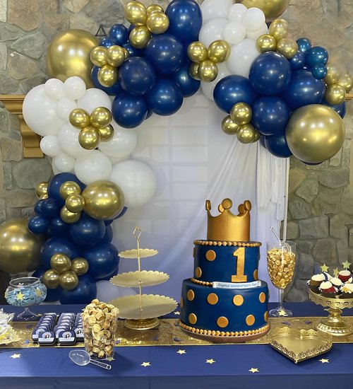 Navy Blue and Gold Party Balloons, 50 Pcs 12 Inches Navy Blue Gold White Latex Balloon for Birthday,Baby Shower, Graduation Decorations