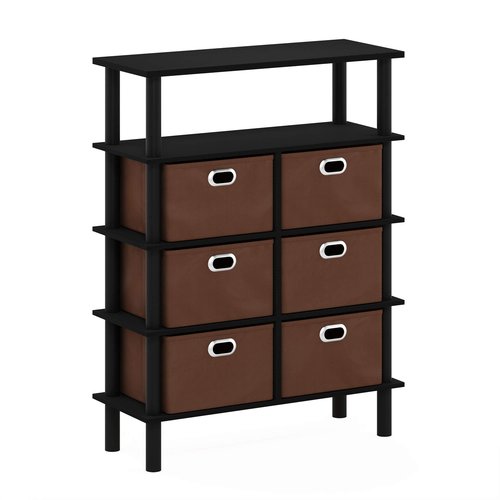 FURINNO Frans Turn-N-Tube Console Table, Black Oak/Black/Brown