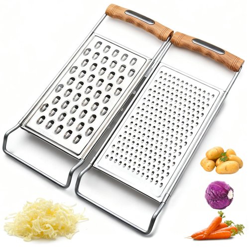 2 Pack Cheese Grater Handheld,Stainless Steel Zester Set of 2, Kitchen Flat Handheld Grater For Potato, Vegetable Chocolate, Spices,Carrot, Butter,Parmesan Cheese（Coarse Grater&Fine Grater）