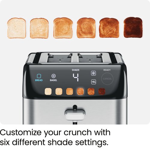 Chefman Smart Touch 2 Slice Digital Toaster, 6 Shade Settings, Stainless Steel with Extra-Wide Slots, Thick Bread and Bagel, +10, Defrost, Removable Crumb Tray