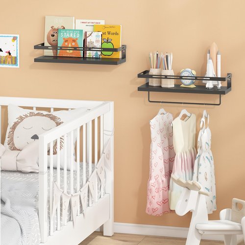 YGEOMER Floating Shelves for Bathroom Organizer Over Toilet, Wall Mounted Bathroom Shelves with Towel Bar, Wall Shelf for Bedroom Kitchen Living Room Storage (Black-Black)