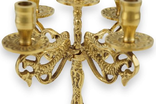 Home Icon Brass Candle Holder for 5 Candles - Includes Drip Trays for Altar & Prayer Corner