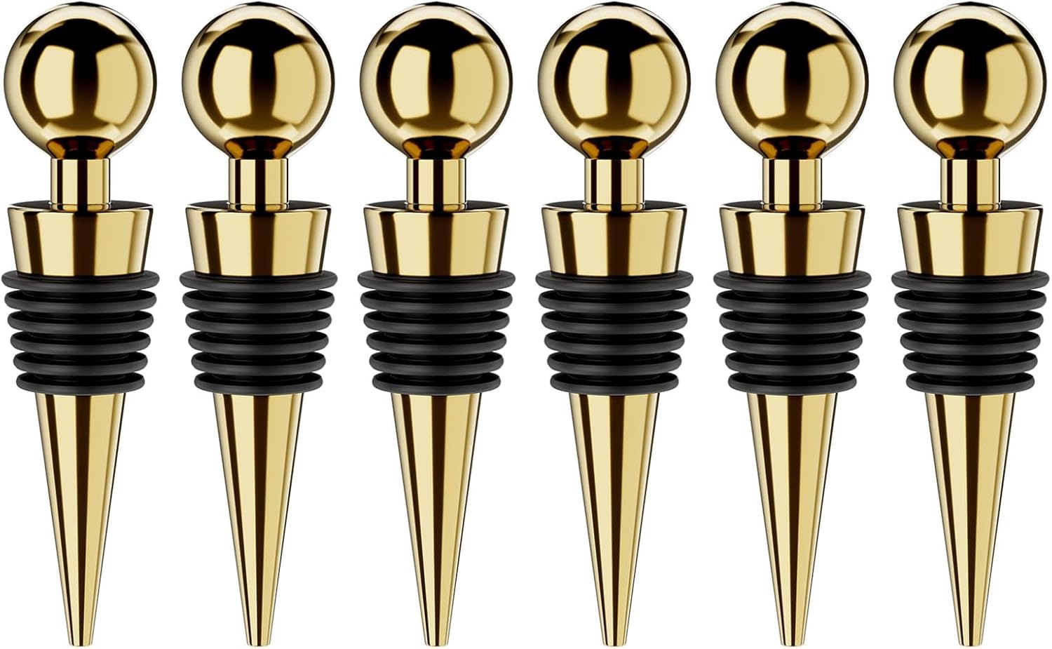 Wine Stoppers for Wine Bottles 6Pcs Vacuum Wine Bottle Stopper with Silicone Reusable Wine Corks, Leak proof Keep Fresh Suitable for Standard (Gold, 6 Pack)