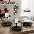Baderke Christmas Candle Holders Set - 3 Sizes with Artificial Wreath & Red Berry Pine Garland