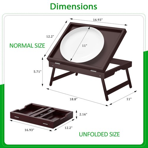 Bamboo Bed Tray Table with Foldable Legs & Ergonomic Handle, 17x12in Breakfast Tray for Eating, Laptop Desk, Sofa Snacking, Non-Slip Surface (Mahogany)