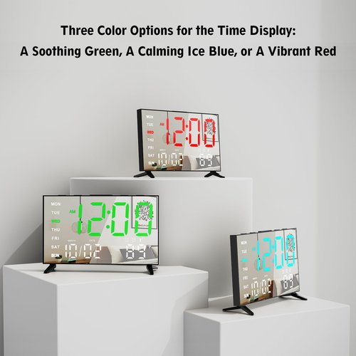 Haimiage Mirror Digital Loud Alarm Clock with with Date,Indoor Temperature,USB Charging Port,Dimmer,Adjustable Volum,12/24H,Snooze,Dual Alarms (Weekday/Weekend),Perfect for Bedroom and Living Room