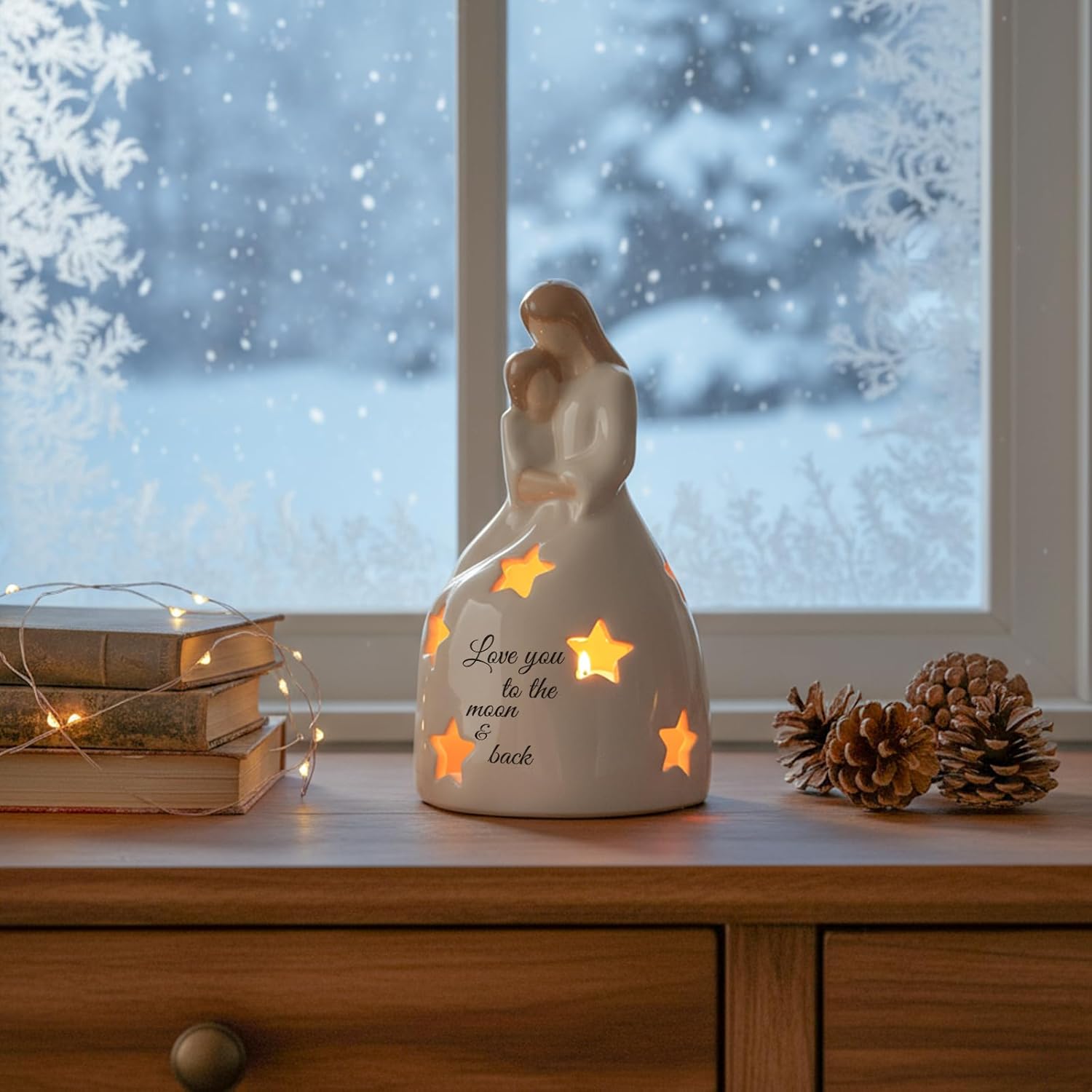 Regine Switzerland | Mother and Daughter Figurine - Heartwarming Candleholder Statue with LED Light