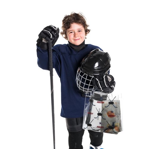 Locmeo 24 Pcs Hockey Clear Goodie Bag with Handles PVC Sport Theme Candy Treat Bags Bulk for Sports Team Gifts Birthday Party Favors, 8 x 8 x 3.15 Inches