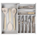 KitchenEdge Premium Silverware, Flatware and Utensil Organizer for Kitchen Drawers, Food-Safe Contract Grade, Expandable from 10.5 to 19 In, Gray Bamboo