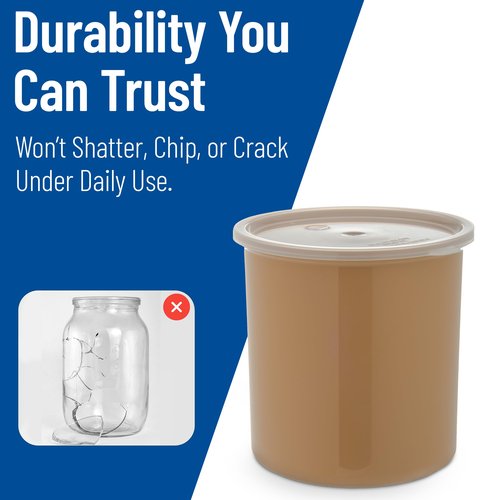 Carlisle FoodService Products Classic Round Storage Container Crock with Lid for Kitchen, Restaurants, Home, Plastic, 2.7 Quarts, Beige, (Pack of 6)