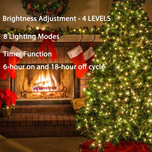PCORES 100FT Green Wire Fairy Lights Plug-in, 300 LED Dimmable Waterproof String Lights with Remote - 8 Modes Warm White for Christmas Tree, Yard, Holiday Party Decorations