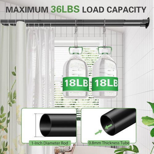 Double Shower Curtain Rod, Adjustable 28 to 76 Inches Wall Mounted Double Shower Rod Rustproof, Black Shower Curtain Pole for Bathroom, Laundry Room, Bathtub and more