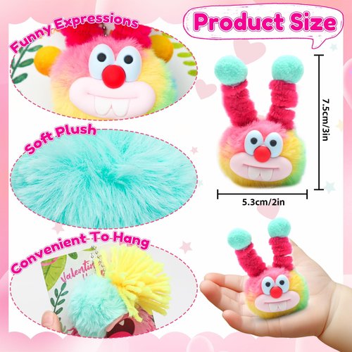 LUBUYILD 24 Pack Valentines Day Gifts for Kids - Plush Keychains Bulk with Valentines Cards for Girls Boys, Cute Mini Animal Stuffed Toys for Class Classroom Exchange and School Party Favors