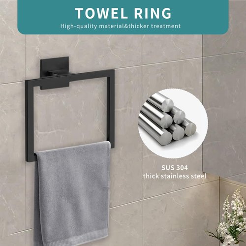zmnklry 5-Pieces Matte Black Bathroom Hardware Accessories Set, 15.6 inch Towel Bar,Towel Racks for Bathroom, Robe Towel Hooks, Toilet Paper Holder Wall Mounted