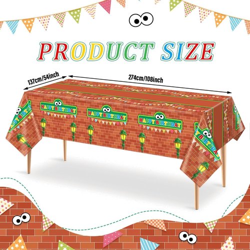 Tewess 3 Pieces Red Brick Wall Street Disposable Tablecloths Cartoon Street Happy Birthday Waterproof 54x108IN Table Covers for Kids Boys Birthday Party Decorations