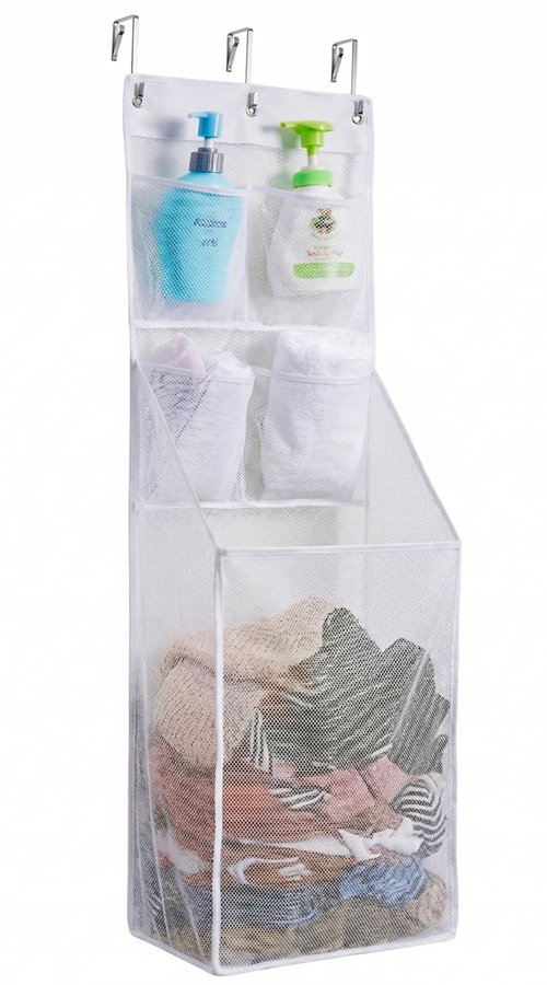ALYER Multi-Scene Suitable Hanging Mesh Laundry Basket,Behind The Door Storage Organizer for Laundry,RV,Dorm,Bathroom,Bedroom,Pantry, Nursery,Kitchen,White