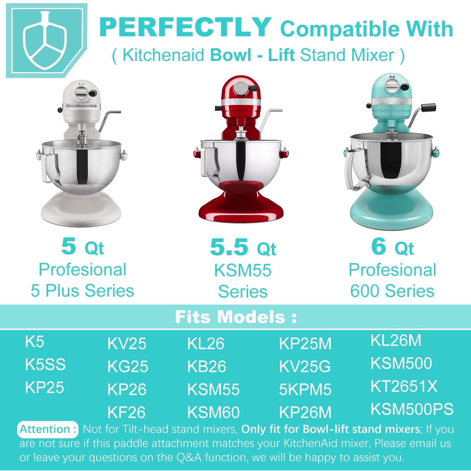 Flat Beater Compatible with KitchenAid 5-6 Quart Bowl-Lift Stand Mixer, airkitrep Polished Stainless Steel Paddle Attachment Replacement for Kitchen Aid Stand Mixers, Heavy Duty and Dishwasher Safe