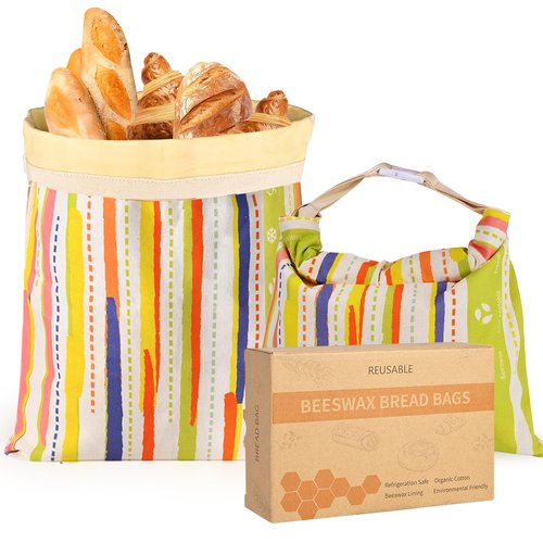 2-Pack Beeswax Bread Bags for Sourdough Homemade Bread，XL Reusable Beeswax Bread Storage Bag，Portable with large capacity，Keeps Fresh, Easy to Clean