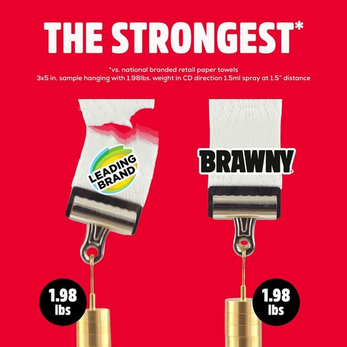 Brawny Tear-A-Square 3-Ply Paper Towels, 1 Mega Roll = 2 Regular Rolls, Strong, Absorbent, and Durable with 3 Sheet Sizes (Quarter, Half, Full)
